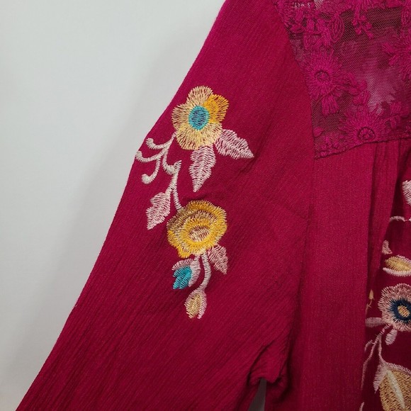 Umgee Pink Embroidered Boho Blouse Womens Medium - Picture 4 of 7